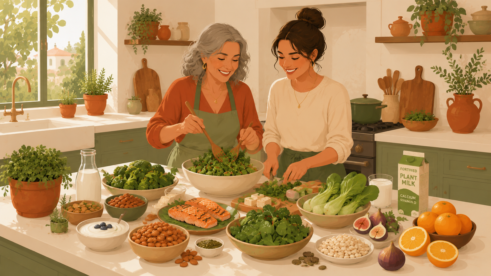 Mother and daughter cooking a bone-healthy calcium-rich meal together - WizeMeals Osteoporosis Plan